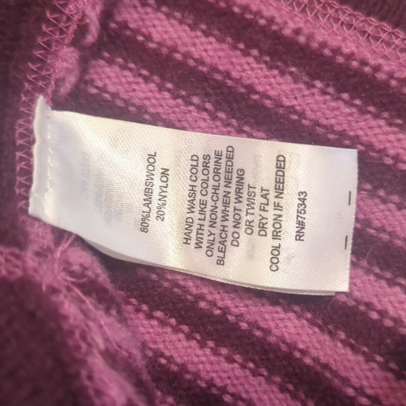 Dakini Wool Mock Neck Indie Boho Sweater Purple Stripe Pullover Buttons sz XS - Picture 9 of 11